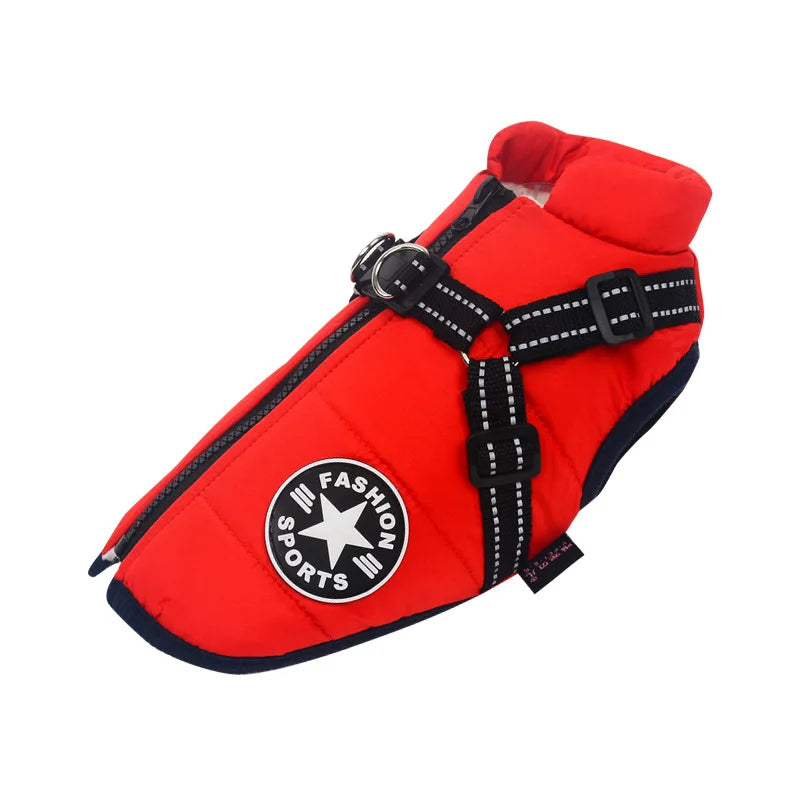 Winter Warm Dog Jacket Waterproof Pet Coat for Small Large Dog Clothes Fleece with Harness Puppy Vest Chihuahua Labrador Costume