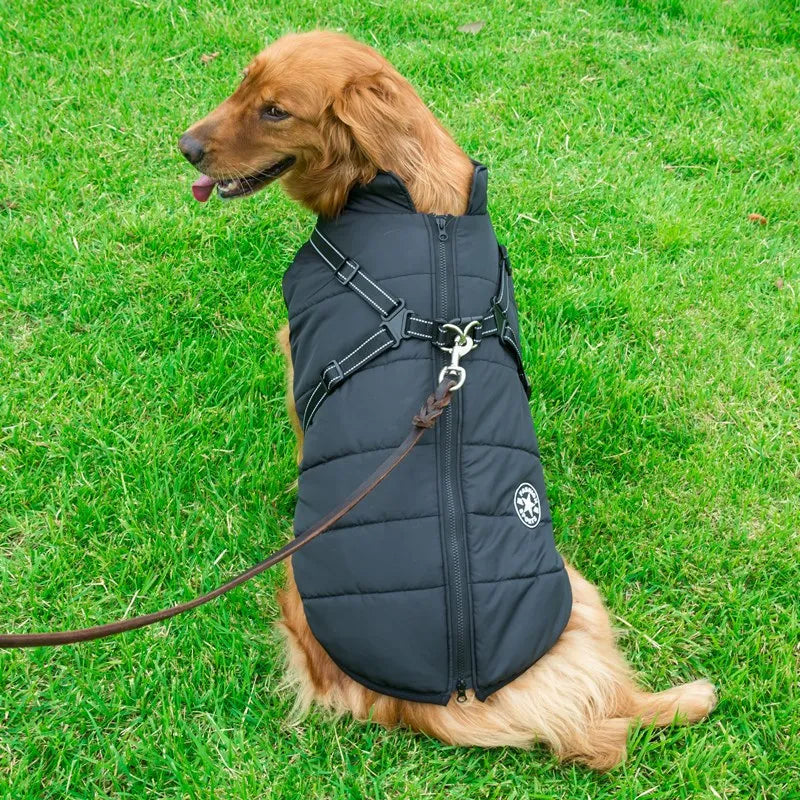 Winter Warm Dog Jacket Waterproof Pet Coat for Small Large Dog Clothes Fleece with Harness Puppy Vest Chihuahua Labrador Costume