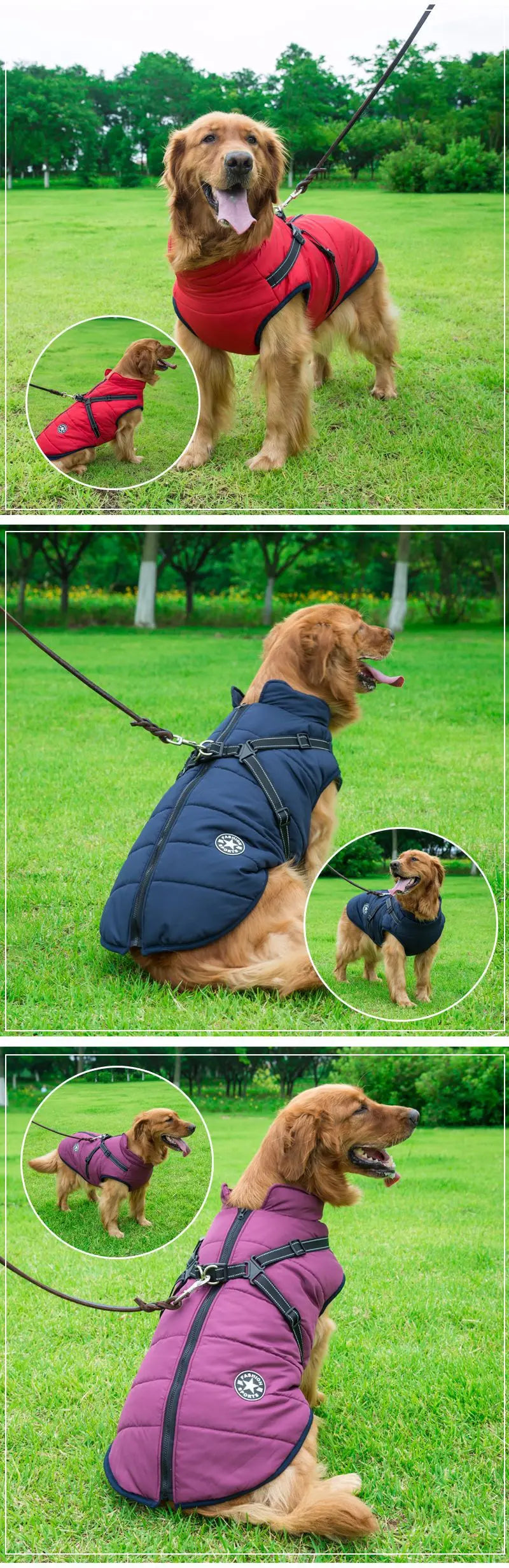 Winter Warm Dog Jacket Waterproof Pet Coat for Small Large Dog Clothes Fleece with Harness Puppy Vest Chihuahua Labrador Costume