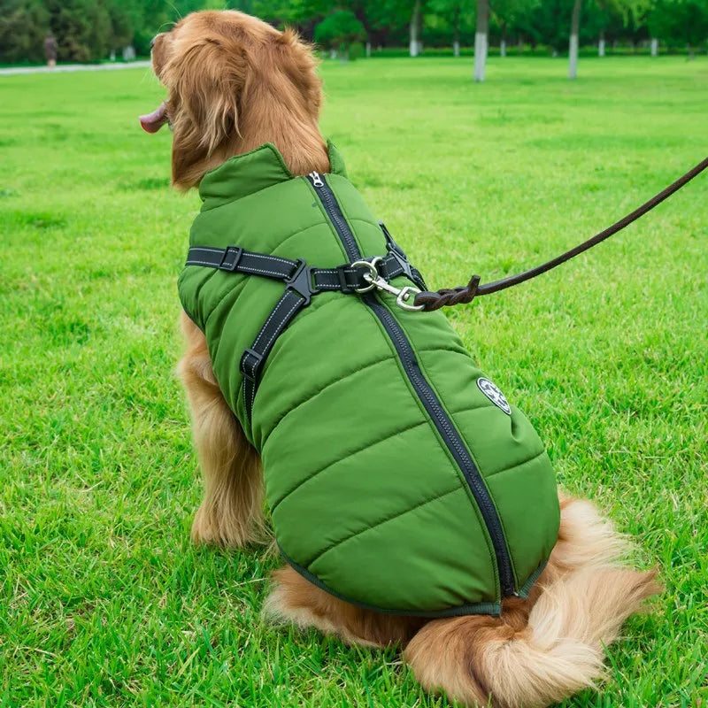 Winter Warm Dog Jacket Waterproof Pet Coat for Small Large Dog Clothes Fleece with Harness Puppy Vest Chihuahua Labrador Costume