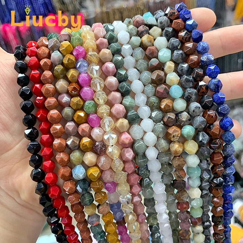 Natural stone Faceted Handmade Beads DIY woman Earrings Bracelet anklet Necklace For Jewelry Making 15" Wholesales 4/6/8/10/12MM