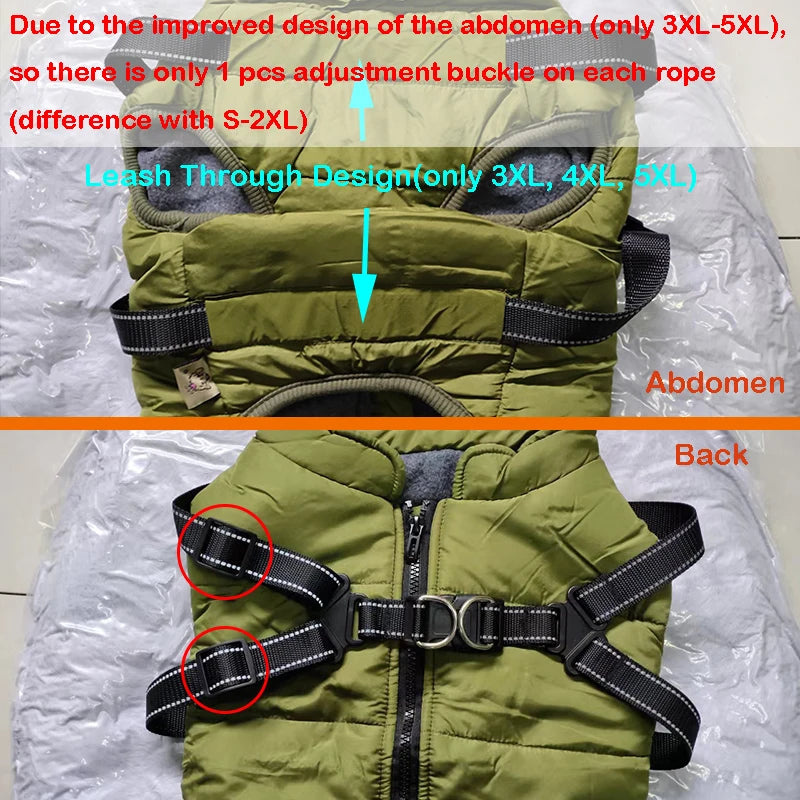 Winter Warm Dog Jacket Waterproof Pet Coat for Small Large Dog Clothes Fleece with Harness Puppy Vest Chihuahua Labrador Costume