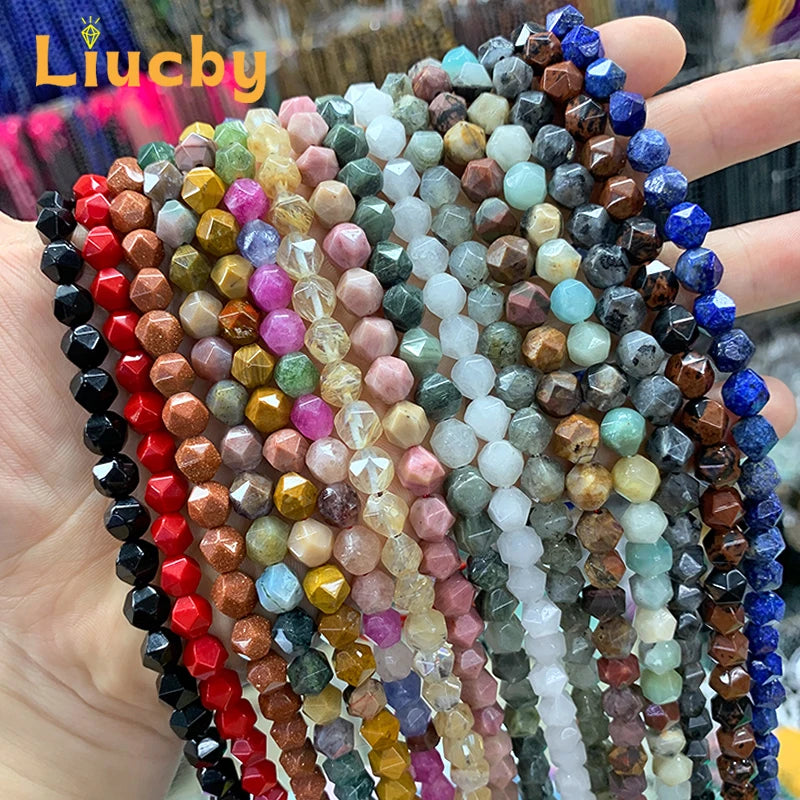 Natural stone Faceted Handmade Beads DIY woman Earrings Bracelet anklet Necklace For Jewelry Making 15" Wholesales 4/6/8/10/12MM