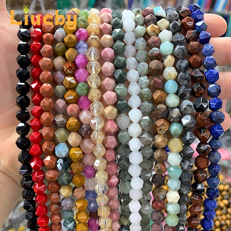 Natural stone Faceted Handmade Beads DIY woman Earrings Bracelet anklet Necklace For Jewelry Making 15" Wholesales 4/6/8/10/12MM