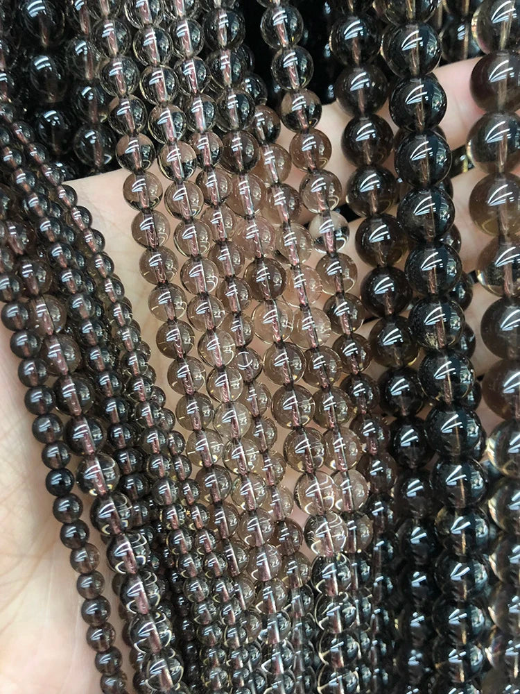 Wholesale Smoky Quartzs Stone 4 6 8 10 12mm Round Beads For Jewelry Making DIY Charm Glass Bracelet Crystal Perles 15''