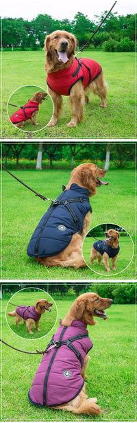Winter Warm Dog Jacket Waterproof Pet Coat for Small Large Dog Clothes Fleece with Harness Puppy Vest Chihuahua Labrador Costume
